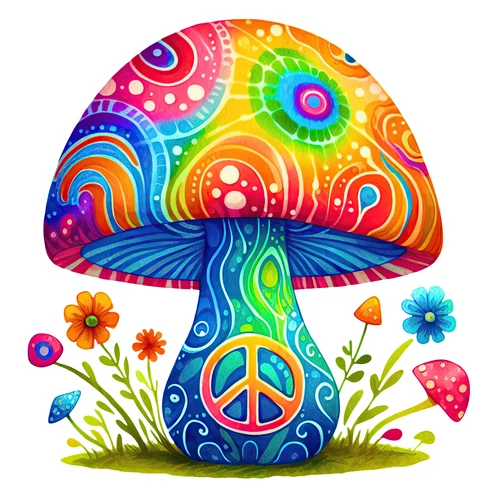 Psychedelic Magic Mushroom Groovy Trippy Self Adhesive Vinyl Sticker