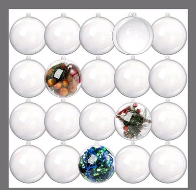 20 Fillable 4'' Clear Ornaments After Put Together Hanger Through Closure New