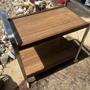 Vintage Mid Century 2-Tier Wood Rolling Bar Serving TV Cart