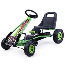 Honeyjoy Kids Ride On Toy Go Kart 4 Wheel Pedal Powered w/ Adjustable Seat Green