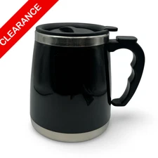 16 oz Black Stainless Steel Insulated Travel Mug with Handle & Lid