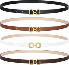 CESCOSI 4 Pack Skinny Women Leather Belt for Dresses Thin Waist Belt for Jeans
