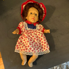 Baby Doll Girl Blue Eyes Light Complexion Brown Curly Hair Removable Outfit Hat