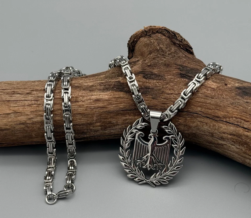 Deutschland Anhänger Bundesadler im Lorbeerkranz mit Königskette 60cm Edelstahl - Bild 4 von 4