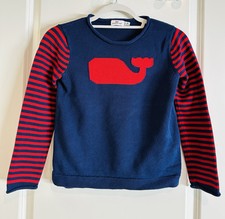 Vineyard Vines Crewneck Girls Cotton Sweater, Navy With Red Whale, Size M 10-12