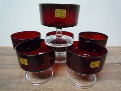 6 rote Luminarc France Sektschalen/Dessertschalen / 4 Likör 70er Jahre Kult neu