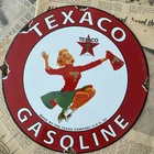 VINTAGE 1952 TEXACO GASOLINE CHEERLEADER 12 INCH PORCELAIN ENAMEL SIGN