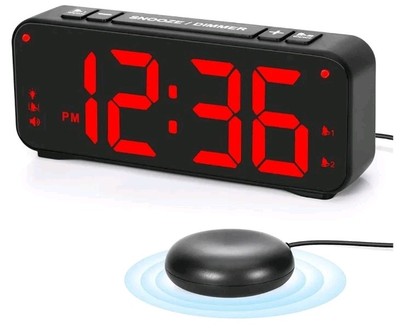 Sukeen Vibrierender Wecker für Schwerschläfer, 6,5 Zoll LED Digitaluhr, Schwarz