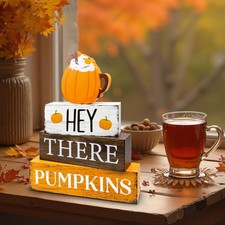 Fall Decorations Pumpkin Wooden Signs Indoor Tabletop Thanksgiving Gift 4 Pcs