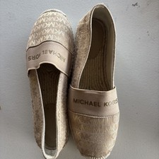 Michael KORS VICKY CAMEL MK GOLD SIGNATURE PLATFORM ESPADRILLES 11 I LOVE SHOES