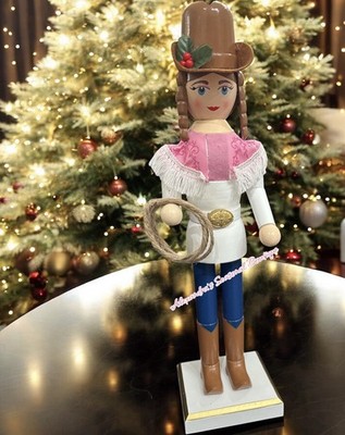 Western Cowgirl Wooden Christmas Nutcracker 14 Inch W Lasso Holiday Decor New
