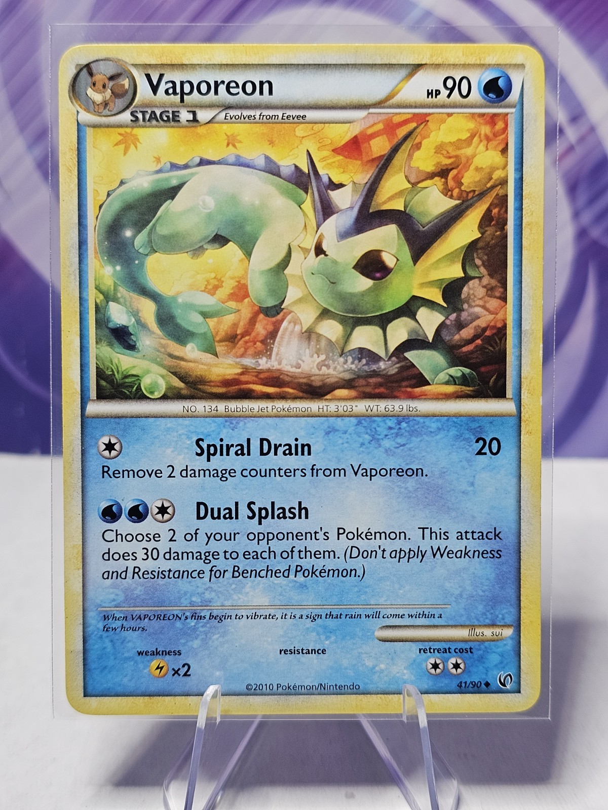 Vaporeon 41/90 2010 Non Holo Pokemon Card HGSS Undaunted Card Set LP