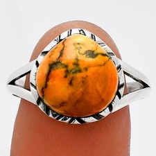Natural Honey Dendritic Opal 925 Sterling Silver Ring s.9.5 Jewelry R-1074
