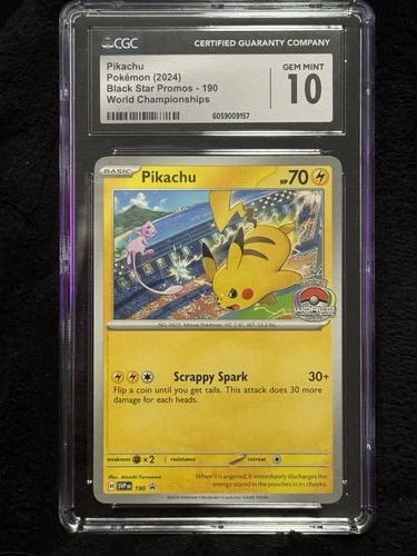 CGC 10 GEM MINT Pikachu #190  Black Star Promo 2024 Pokemon World Championships
