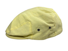 Vtg 70s 80s SCHUMAN SULLIVAN NEW HAVEN Yellow USA-MADE CABBIE HAT Newsboy Sz L