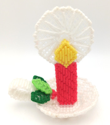 Vintage 3 Dimension Handmade Crochet Plastic Canvas Candle Holder Ornament