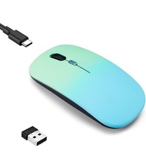 2 Pack Wireless Bluetooth Mouse,LED Dual Mode Rechargeable Silent, Greenish Blue