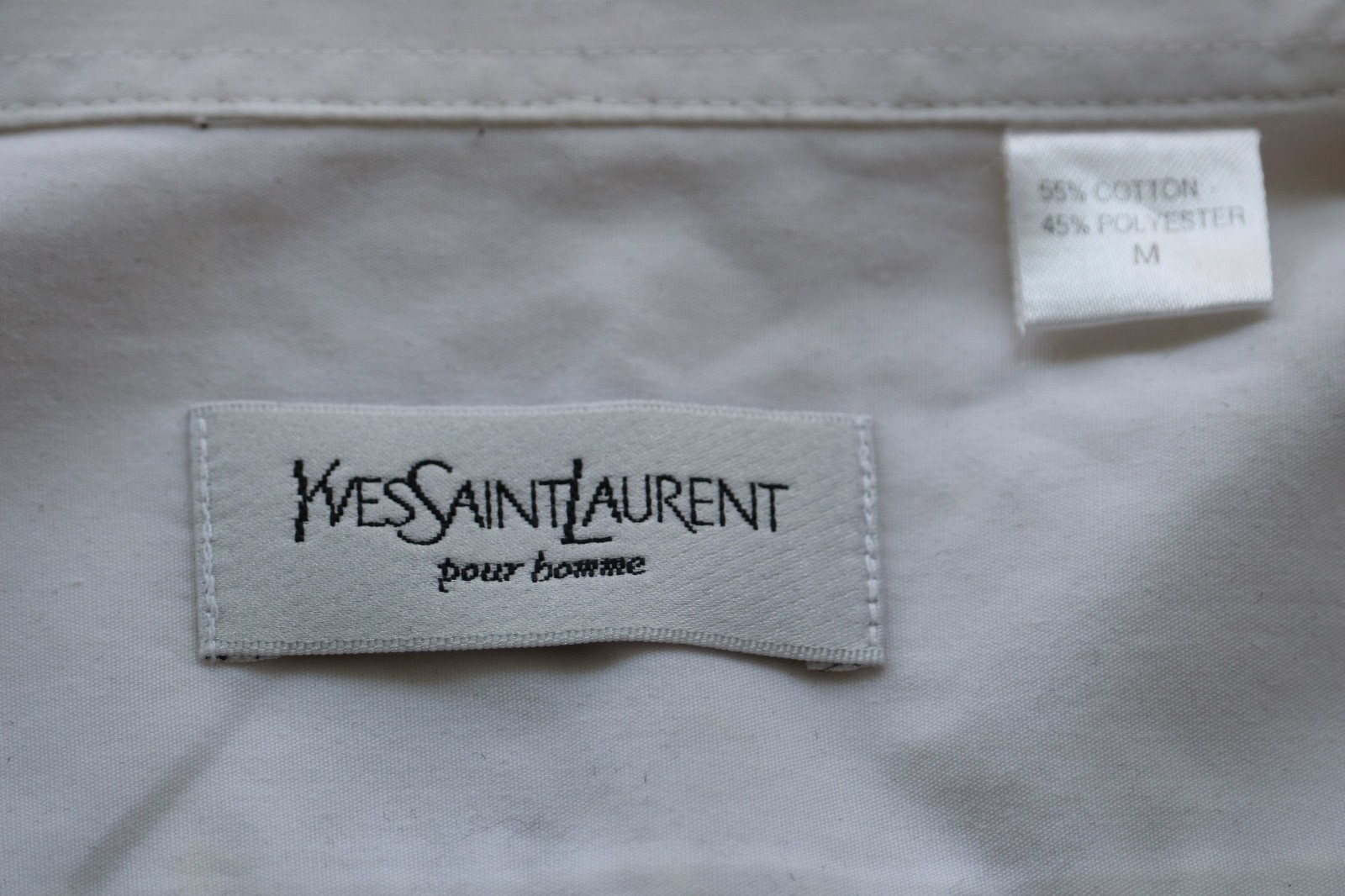 Camicia Vintage Yves Saint Laurent YSL Monogram Bianco Tasca Corta Bottoni Tg M Anni 80