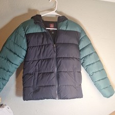 Swiss Tech Hooded Full Zip Colorblock Puffer Jacket L 10-12 Blue/Green