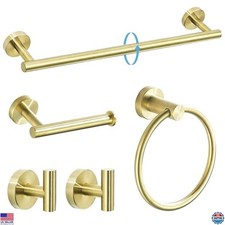 Brushed Gold 5-Piece Bathroom Hardware Set, 24" Stainless Steel Towel Bar Kit