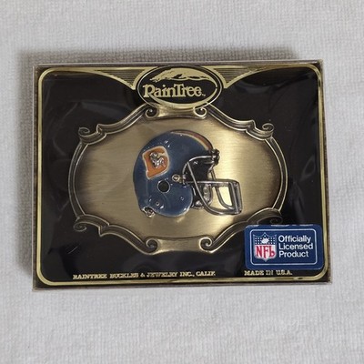 Vintage 1978 Denver Broncos NFL Brass Raintree Belt Buckle USA w/ Box NOS
