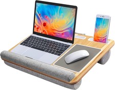 HUANUO 17 Lap Desk with Mouse Pad Wrist Rest, Tablet/Phone Holder, Wood Grain