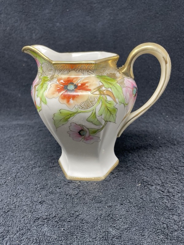Nippon Noritake Hand Painted Pitcher - Pink And Orange Poppies - Japan