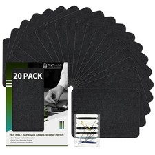 KING MOUNTAIN Iron-on Repair Patch 20 Pcs Pack,Denim Denim-3"x4-1/4", Black