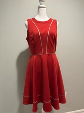 Vince Camuto Red Fit & Flare Knee Length Round Neck Sleeveless Zip Lined 10