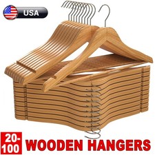 Wooden Hangers Pack of 20  60  100 Suit Hangers Premium Natural Finish Home US