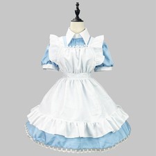 Women Cute Maid Dress With Apron Housekeeper Halloween Cosplay Costume Party
