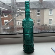 Vintage Emerald Green Pressed Glass Bottle – Decorative Genie Style Decanter