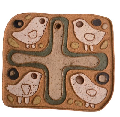 Ceramic Wall Art Chicks Chickens and a Cross From St Andrew's Abby Made By Monks