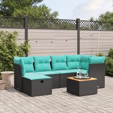 7 Piece Patio Sofa Set with Cushions Black Poly Rattan