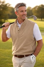 Zero Restriction Golf Vest Mens Large Tan Mock Neck Sleeveless USA Made