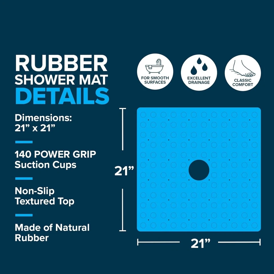 Противоскользящий коврик для душа из натурального каучука 21 x 21 дюйм с 140 присосками - белый - Изображение 4 из 4