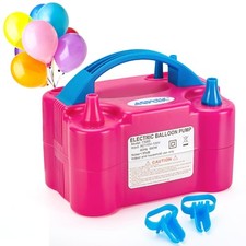 AGPTEK Electric Air Balloon Pump 110V 600W Rose Red Portable Dual Nozzle