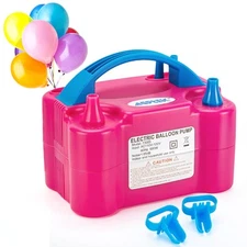 	AGPTEK Electric Air Balloon Pump 110V 600W Rose Red Portable Dual Nozzle	