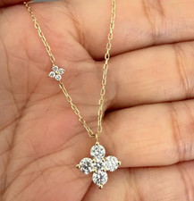 Round Cut Natural Diamond For Necklace Everyday Wear In 14k Solid Yellow Gold