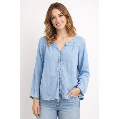 Free People We The Free Gauze Button Down Size S Blue Oversized Moving Mountains