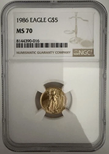 1986 G$5 1/10oz Gold American Eagle MS70