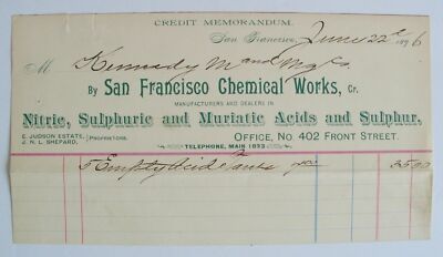 Antique 1896 Illustrated Billhead San Francisco Chemical Works California Mine 1