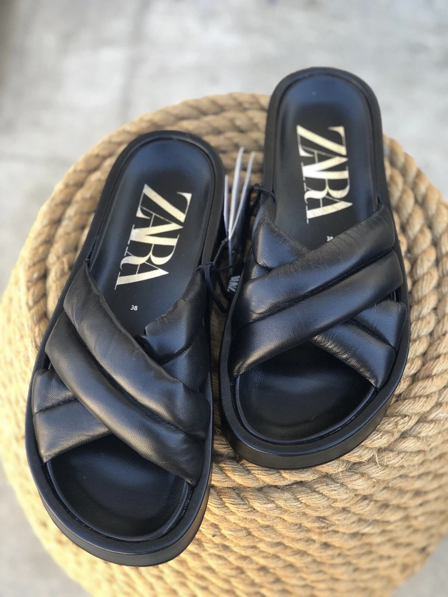 Zara quilted outlet platform leather sandals
