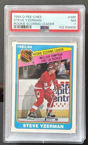 1984-85 O-Pee-Chee #385 Steve Yzerman Rookie Scoring Leader PSA 7 NM