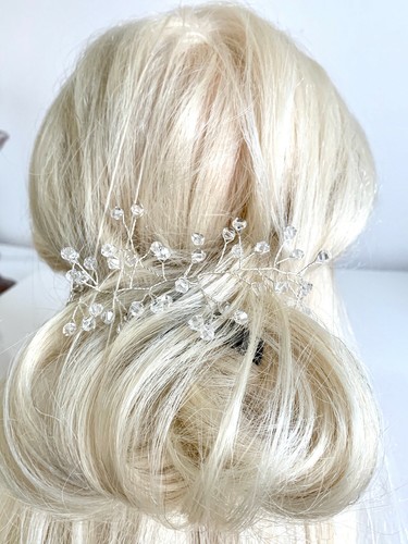 Silber Haardraht Haarschmuck Brautschmuck Hochzeit Haarkette Haarband Haarranke - Picture 2 of 11