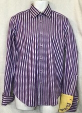 Robert Graham Shirt Purple Stripe Cufflink Yellow Cuff Size 39/15 1/2 Med