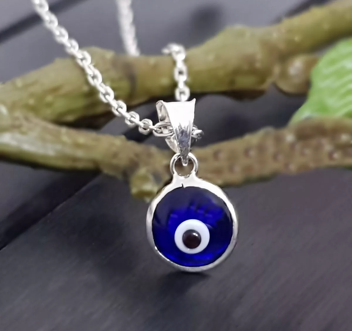 Evil Eye Anhänger mit Hörnern aus 316L Edelstahl blaues böses Auge