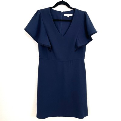 LOFT Womens 6 Navy V Neck Shift Dress Flutter Sleeve Knee Length | eBay