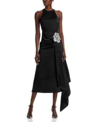 princess polly baby blue dress David Koma Crystal Embellished Asymmetric Satin Scarf Dress Women's 6 Black  Zip