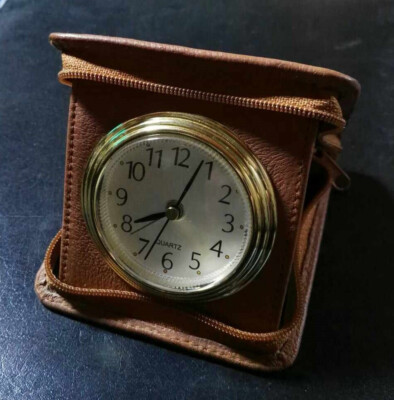 Quartz Travel Alarm Clock - Vintage - Leather